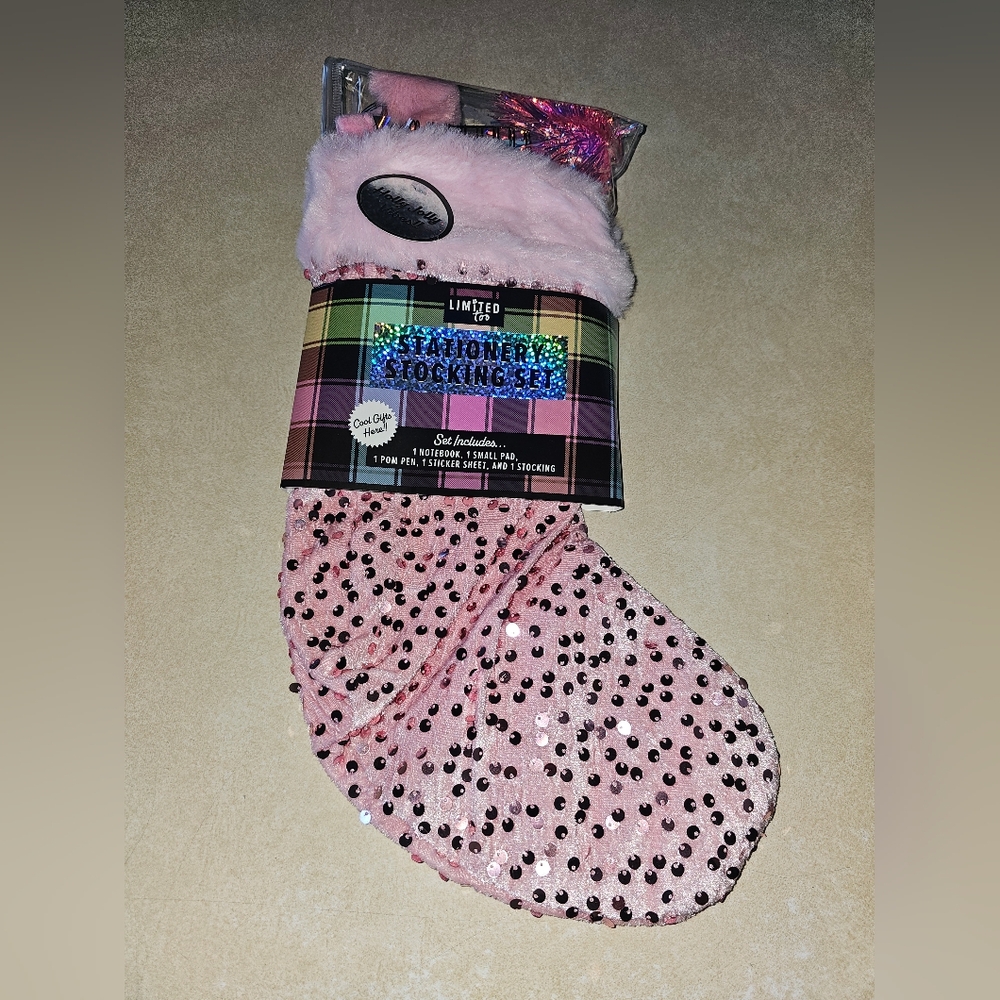 Pink Sequin Stocking Stationary Set